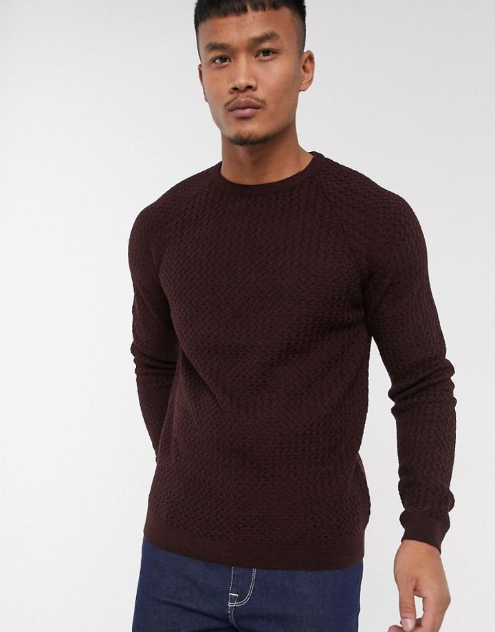 Asos Design Knitted Sweater With Basket Texture In Red