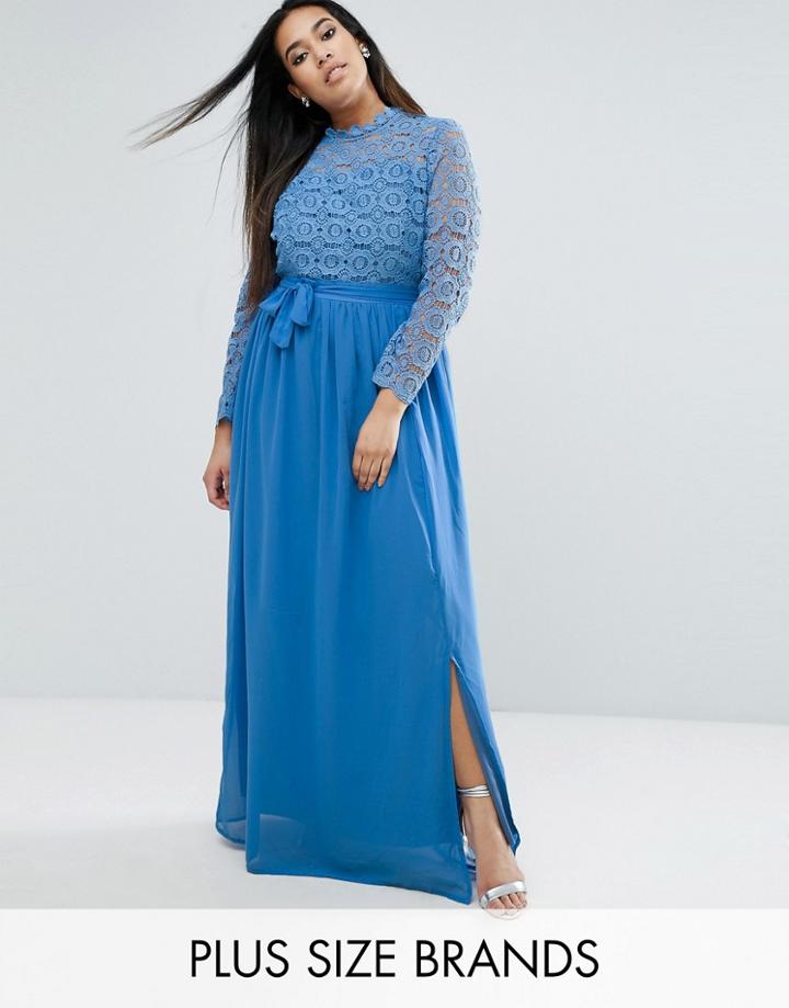 Club L Plus Maxi Dress With Crochet Lace Top - Blue