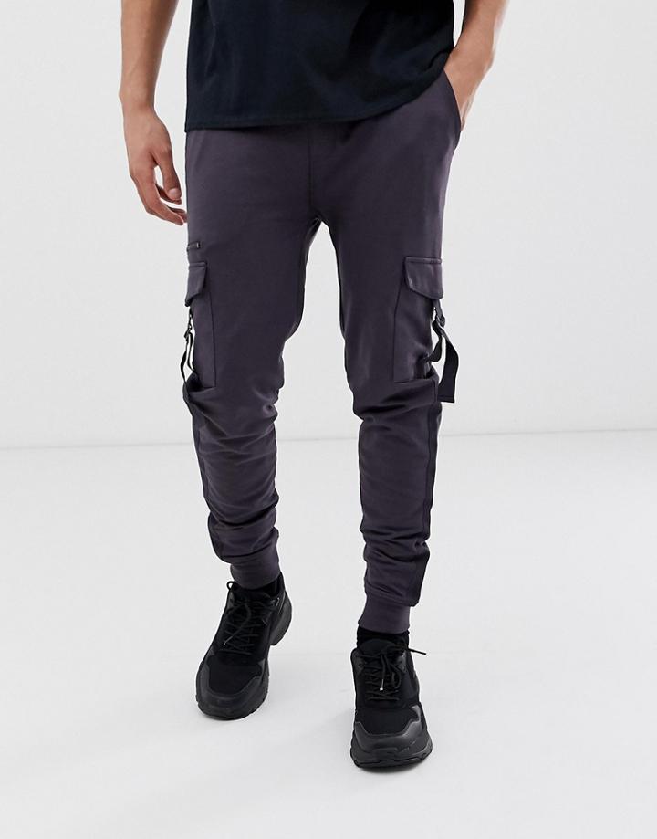 Soul Star Utility Cargo Pants In Navy - Gray