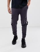 Soul Star Utility Cargo Pants In Navy - Gray