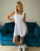 Asos Design Broderie Mini Skater Dress With Bunny Ties At Shoulders In White