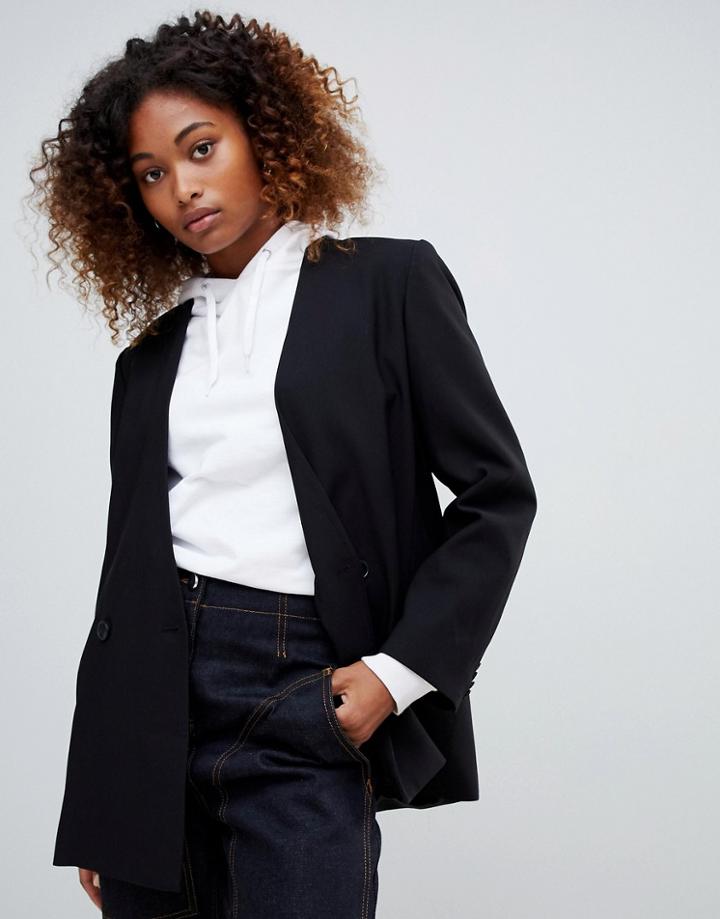 Weekday Collarless Oversized Blazer - Black