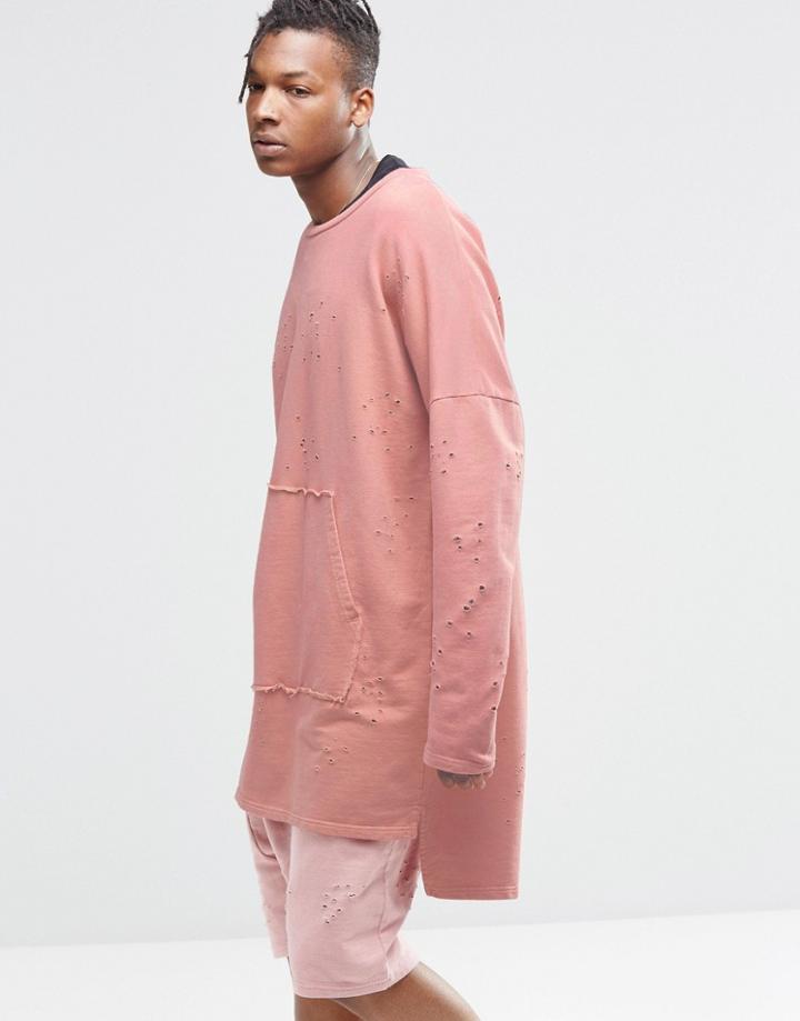 Granted Sweatshirt With Distressing - Pink