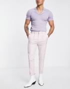 Asos Design Smart Tapered Turnup Pants With Micro Texture In Pastel Pink