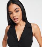 Asyou Collared Crop Top In Black
