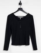 Only T-shirt With Scoop Neck And Button Front In Black