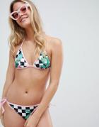 Luxe Palm Triangle Bikini Top In Checkerboard Print Mix - Multi