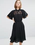 Lost Ink Shirt Dress With Cape Sleeve Detail - Black