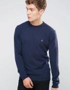 Asos Lambswool Rich Lightweight Sweater With Embroidered Logo - Navy