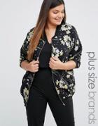 Ax Paris Plus Bomber Jacket In Floral Print - Black