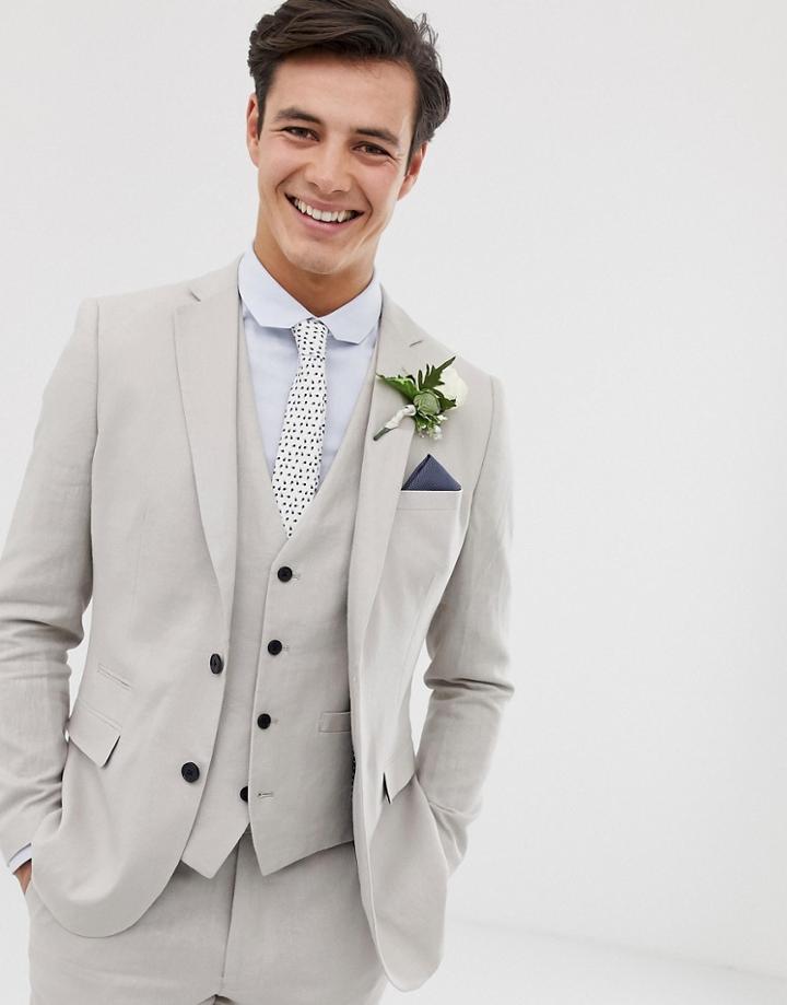 French Connection Wedding Slim Fit Plain Linen Suit Jacket-grey
