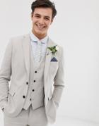 French Connection Wedding Slim Fit Plain Linen Suit Jacket-grey