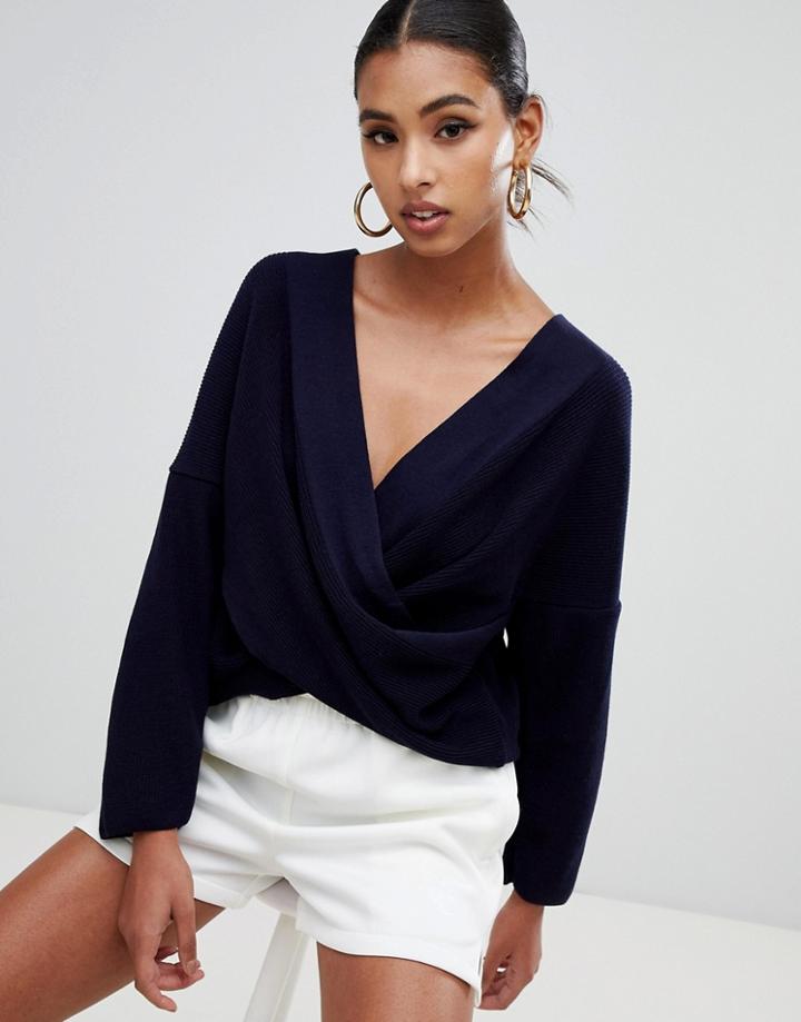 Boohoo Twist Front Sweater In Navy - Navy