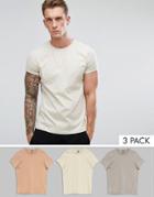 Asos Crew Neck T-shirt With Roll Sleeve 3 Pack Save - Multi