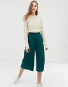 Asos Design Wide Leg Cropped Pants In Textured Jersey Crepe - Green