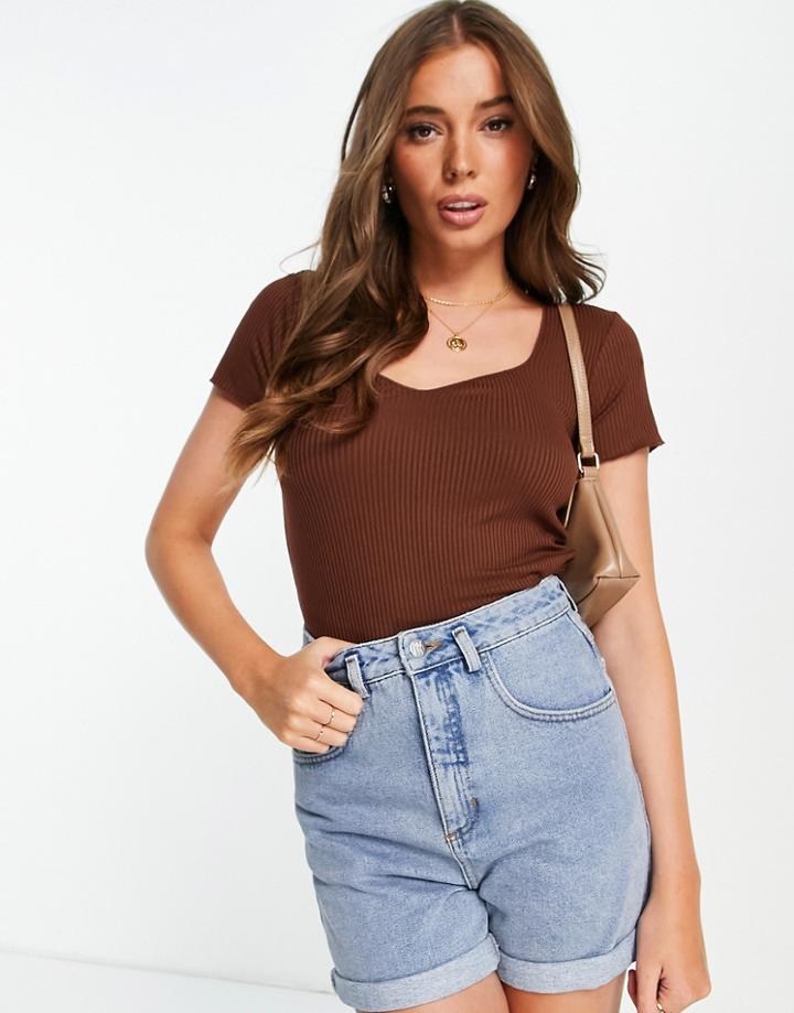 Stradivarius Sweetheart Top In Chocolate Brown
