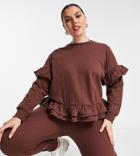 Influence Plus Frill Hem Sweater In Chocolate Brown - Part Of A Set