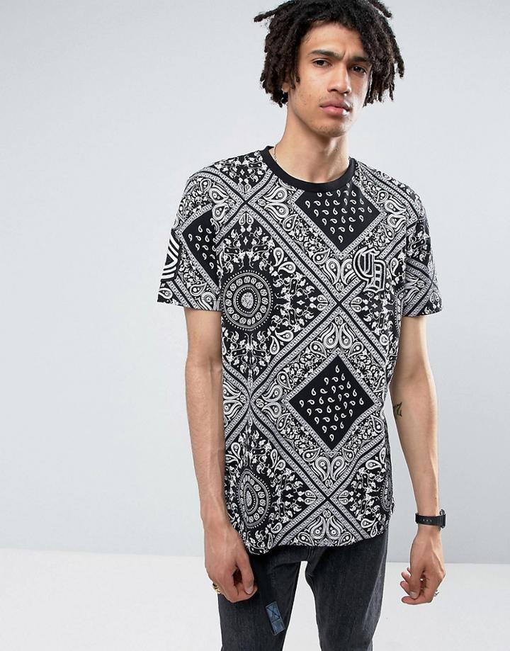 Criminal Damage T-shirt In Black With Bandana Print - Black