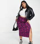 Asos Design Curve Midi Skirt With Asymetric Ruched Front Slit In Bright Floral - Part Of A Set-multi