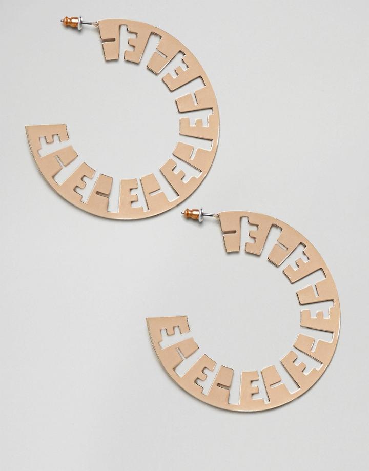 Asos Design Cut Out Monogram Hoop Earrings - Gold