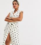 Asos Design Petite Wrap Midi Dress In Spot-multi