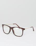 7x Square Clear Lens Glasses - Brown