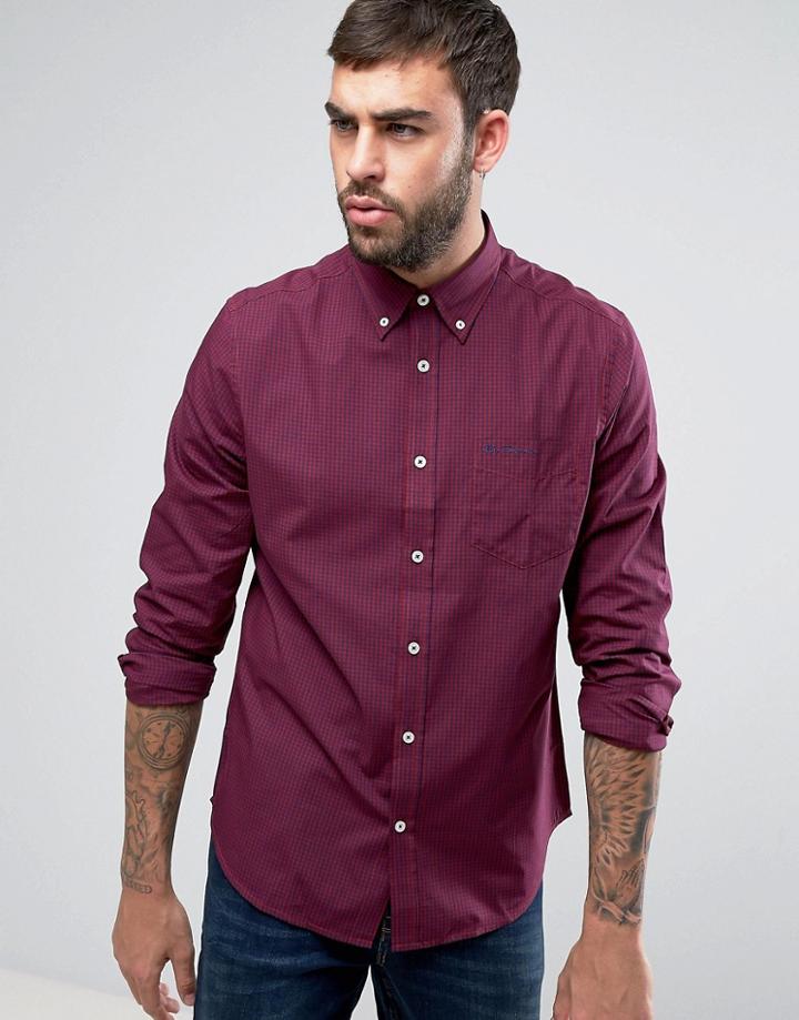 Ben Sherman Gingham Dark Regular Fit Check Shirt - Red