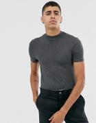 Asos Design Muscle Fit Jersey Turtleneck In Charcoal Marl-gray