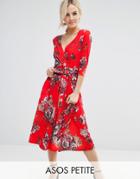 Asos Petite Crepe Midi Dress In Floral Print - Multi