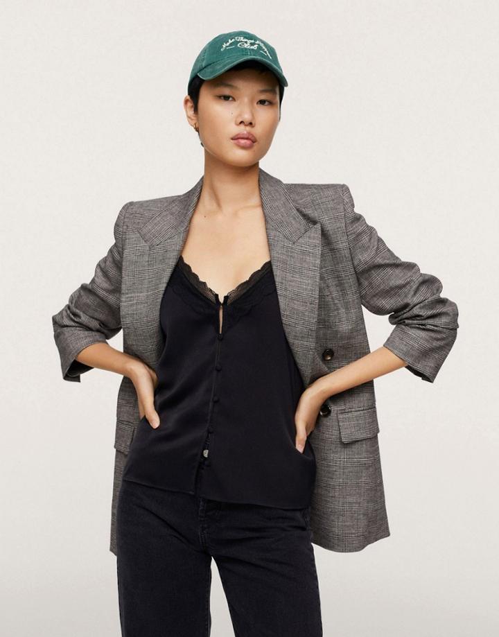 Mango Satin Button Front Cami In Black