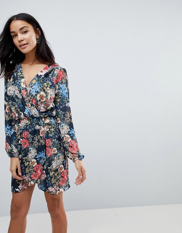 Love Printed Long Sleeve Wrap Dress - Multi