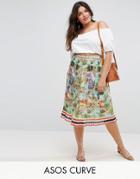 Asos Curve Pleated Midi Skirt In Postcard Print - Multi