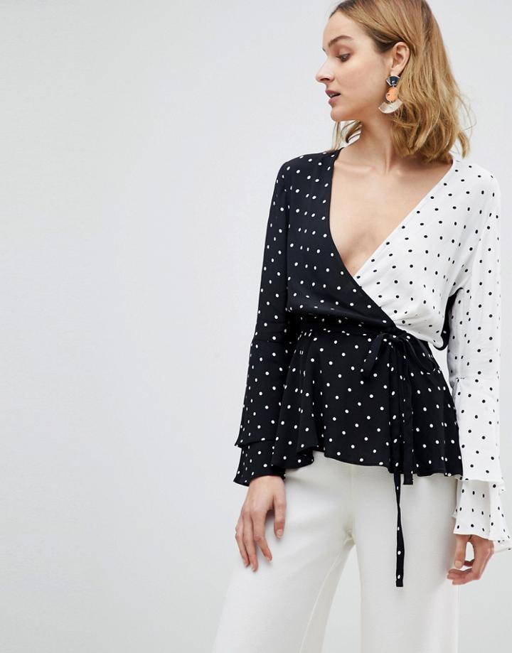 River Island Mixed Spot Wrap Front Blouse-multi
