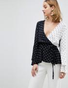 River Island Mixed Spot Wrap Front Blouse-multi