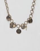 Asos Design Statement Necklace With Vintage Style Charms And Icon Pendants In Gold - Gold