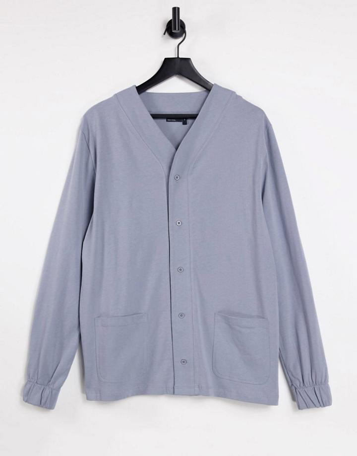 Asos Design Relaxed Long Sleeve Button Up Jersey T-shirt In Gray-grey