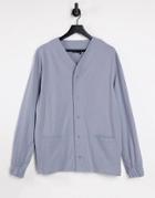 Asos Design Relaxed Long Sleeve Button Up Jersey T-shirt In Gray-grey