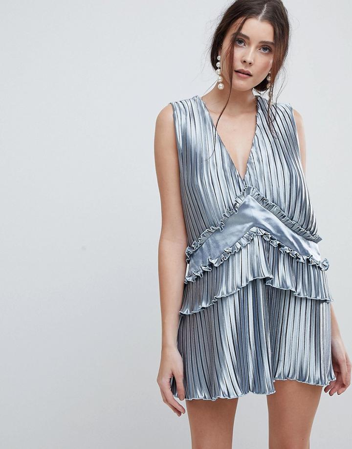 Finders Pleated Smock Frill Dress - Blue
