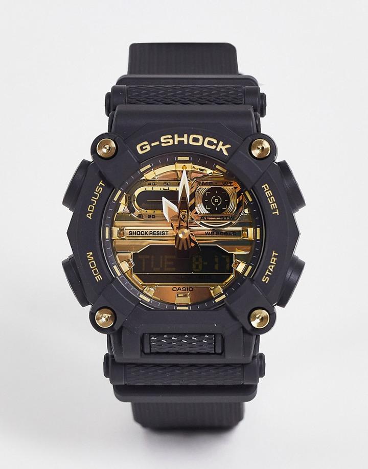 Casio G Shock Unisex Silicone Watch In Gold And Black Ga900ag