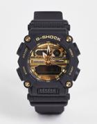 Casio G Shock Unisex Silicone Watch In Gold And Black Ga900ag