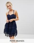 Chi Chi London Petite Cami Strap Midi Dress In Cutwork Lace - Navy