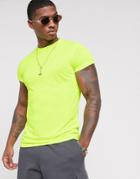 Asos Design T-shirt With Crew Neck And Roll Sleeve In Neon Yellow