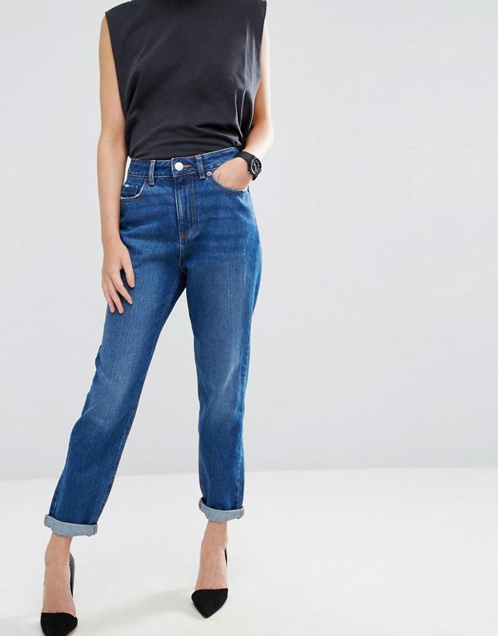Asos Original Mom Jeans In Baillie Rich Blue Wash - Blue