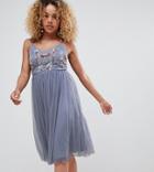 New Look Petite Embroidered Tuelle Dress-gray