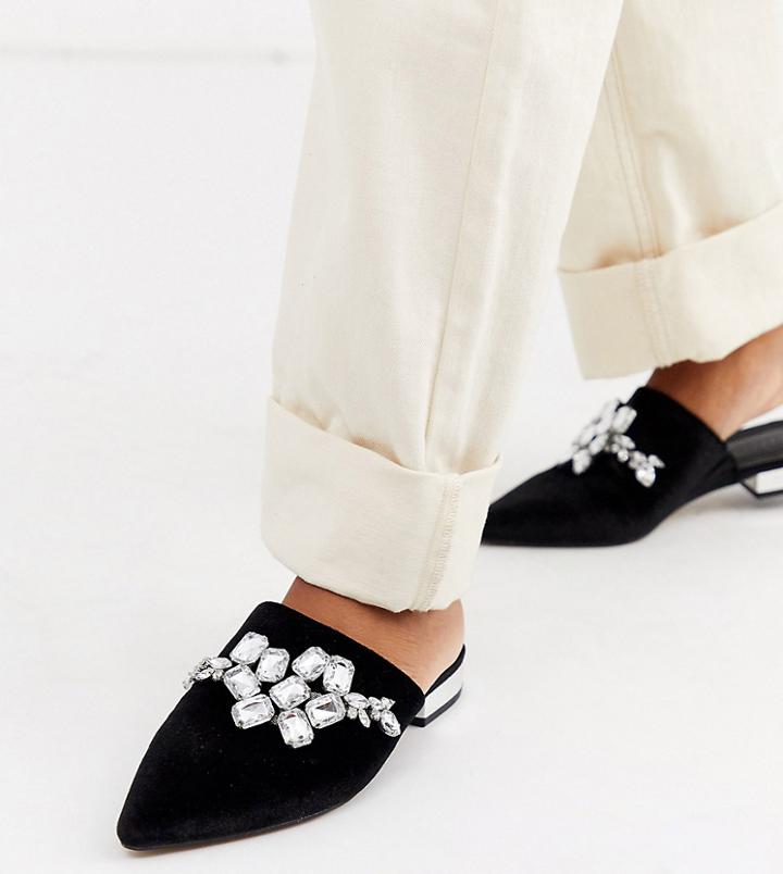 Asos Design Wide Fit Verona Embellished Flat Shoes In Black