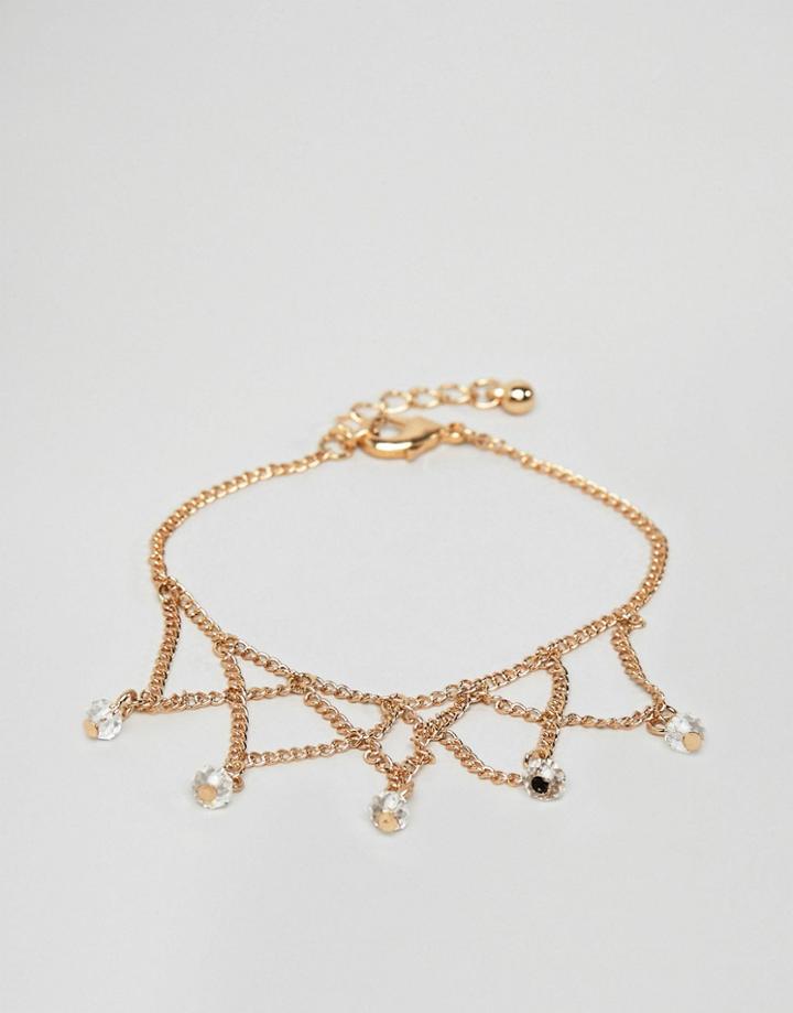 Asos Design Chain Bracelet With Draping Chain Design In Gold - Gold