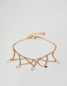 Asos Design Chain Bracelet With Draping Chain Design In Gold - Gold
