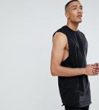 Asos Design Tall Super Longline Relaxed Tank With Curved Hem And Raw Edges In Black - Black