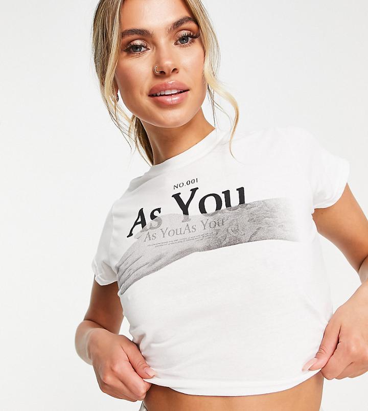 Asyou 90s Cropped Fitted T-shirt With Hand Graphic In White