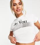 Asyou 90s Cropped Fitted T-shirt With Hand Graphic In White